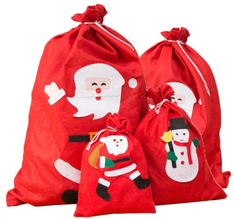 BESPORTBLE 4-in-1 Sankt sackt Sack für Geschenkweihnachtsgeschenk-Süßigkeitstaschen ein xlarge großes mittleres kleines Massenkordelzuggeschenk sackt Handtaschen ein