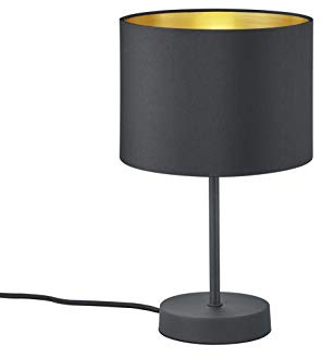 lightling Tischlampe Benny mit Schirm aus Stoff in Schwarz, Innenseite Gold, Nachttischlampe, Tischleuchte, Korpus Metall schwarz, exkl. 1 x E27 (max. 40W). Höhe: 33cm, Ø 20cm