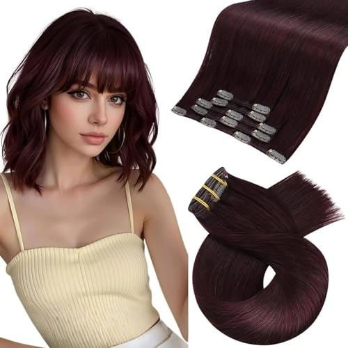 Moresoo Clip In Extensions Echthaar Nahtlos Unsichtbar 80 g 5 Stück 35 cm | Glattes Echthaar,Seidige Oberfläche,Für Locken Und Glätten Geeignet,Vielfältige Looks,Haarverlängerung Mit Natürlichkeit