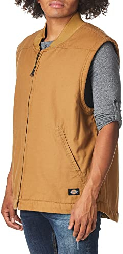 Dickies Men's Relaxed Sherpa Lined Vest, Rinsed Brown Duck, Medium
