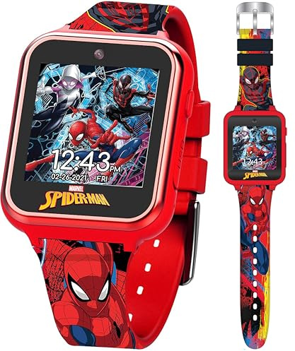 Spider-Man Kids Smartwatch - Interactive LED Screen with 10 Custom Watch Faces, Camera, Games, Alarm, Step Tracker & More - Fun Gift for Boys with Marvel Silicone Strap - Fits Wrists 5.5'' to 8.0