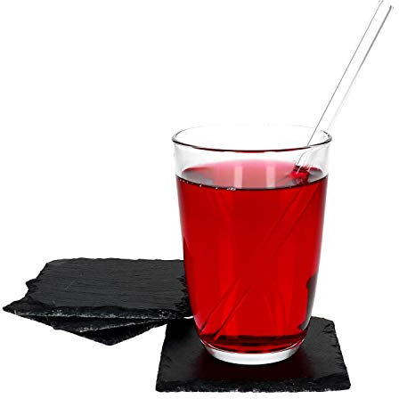 MamboCat Lot de 4 plateaux en ardoise - 10 x 10 cm - Noir - Plat à sushi avec bord brisé rustique - Convient également comme dessous de plat ou assiette décorative.