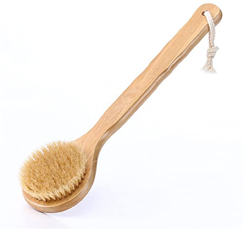 Körperbürste Rückenbürste Badebürste Naturschweinborsten, Trockenbürste mit langem stiel, Bambus Naturborsten Peeling, Massagebürste, Kann Peeling und Abgestorbene Haut, verbessert Lymphfunktionen
