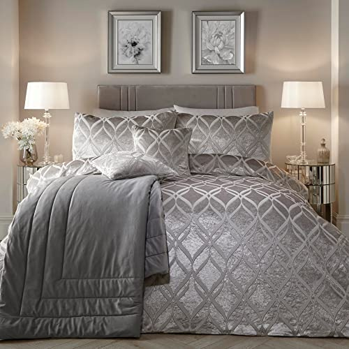 Soiree Belfort - Juego de Funda de edredón Jacquard - Tamaño de Cama Super King en Plata