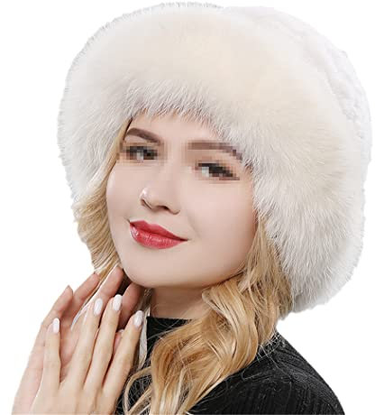 keusyoi Luxuriöse Damen-Strickmütze mit Pelz-Mütze für Damen, Mütze aus massivem Fell, für den Winter, Party, Fell, Mode