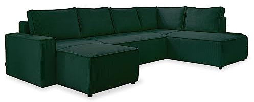MIUFORM Brave Dave mit Bettkasten | 8 Sitzer Sofa | U-Form rechts | 322x194x89cm Couch | Klappsofa mit Schlaffunktion (Flaschengrün)