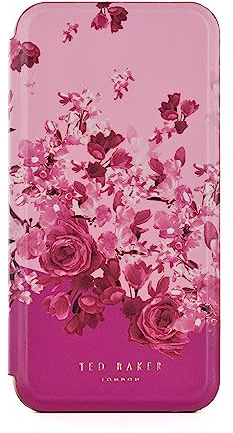 Ted Baker ALSTRIA Pink Scattered Flowers Mirror Folio Phone Case for iPhone 12/12 Pro Gold Shell