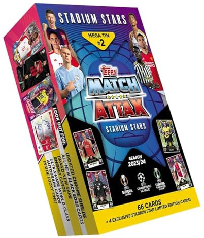 Topps Match Attax 23/24 - Mega Tin 2 - enthält 66 Match Attax Karten plus 4 exklusive Stadium Stars Limited Edition Karten