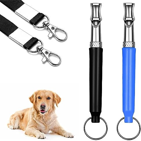 Hundepfeife, Ultraschall Hundepfeife, Professionelle Ultraschall Pfeife, Hundepfeife zum Stoppen des Bellens, Whistle für Hundeausbildung, Hundepfeife zum Rückruf mit Lanyard, 2 Stücke, Schwarz&Blau