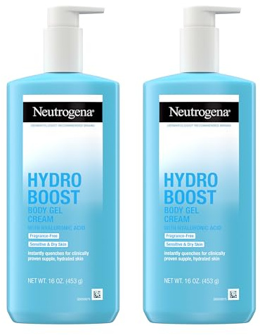 Neutrogena Hydro Boost Body Gel Cream, Hydrating Body Lotion with Hyaluronic Acid for Sensitive Skin, Fragrance-Free Hyaluronic Acid Moisturizer, 16 oz, 2 Pack