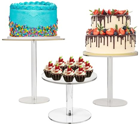 Treesunshine 3 Pack Tortenständer, Acryl Tortenplatte mit Fuß, Rund Kuchenplatte, Dessert Cupcake Sockel Display Platte, Runde Kuchenplatten aus Acryl, für Weihnachten Dekoration, Round