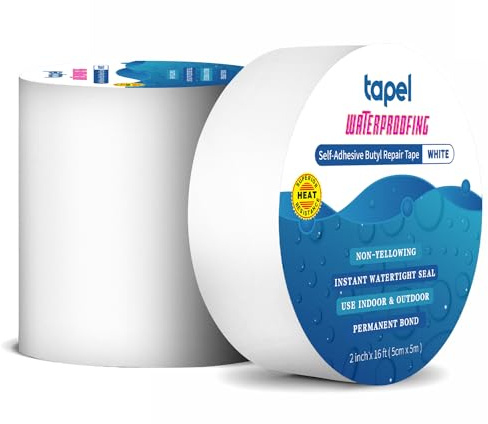 Tapel Butyl weißes wasserdichtes Klebeband 5cm x 5m MIT REFLEKTIERENDER PE-FOLIE, -40°C bis +120°C, UV1000 Beständigkeit Für Solarpaneele & Flachdächer - Selbstklebend Wasserdichtes Reparaturband