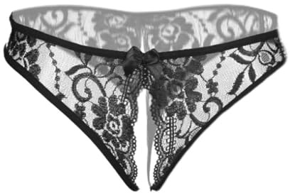 EROSPA® String Slip aus Floraler Spitze Ouvert im Schritt Offen - Damen - One Size (S-L) - Schwarz - 1 Stück