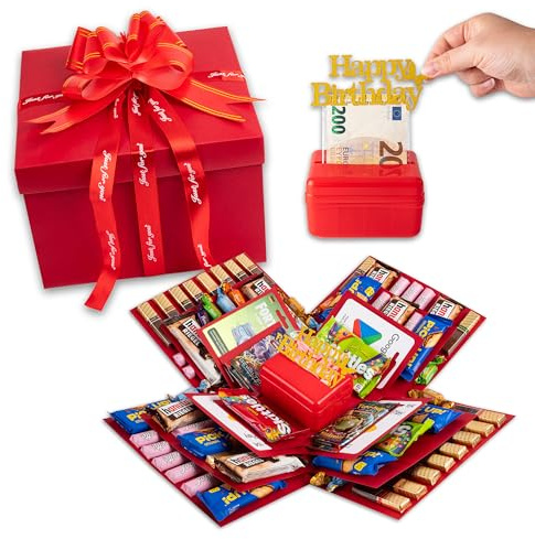 Caja de explosión, caja sorpresa, caja de regalo para dulces, caja de regalo de sorpresa, regalo de cumpleaños, regalos para mujeres, hombres, niños, días especiales, etc. (rojo)