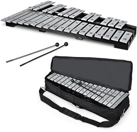 KOMFOTTEU Xylophon 30 Noten, Glockenspiel mit Metalltasten & 2 Schlägel, Handpercussion Schlaginstrument inkl. Tragetasche, Musikinstrument für Kinder Erwachsene