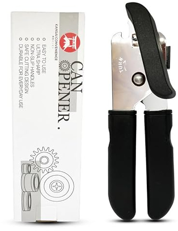 Kansai Convenience Manual Can Opener Safe Stainless Steel Smooth Tin Lids, Can lids, Bottle Caps Opener with Non-Slip Handle