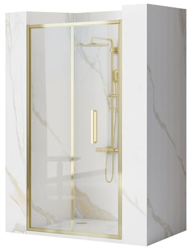 Rea PORTE DE DOUCHE RAPID FOLD 90 GOLD PLIANTE Verre trempé de sécurité transparent 4 mm (Doré)
