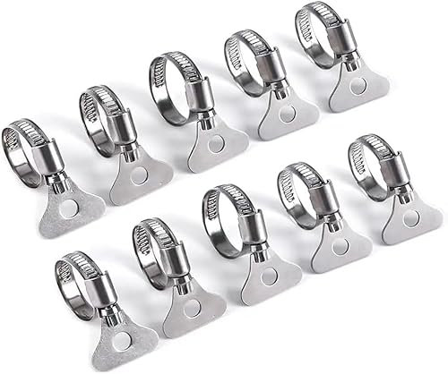 QINALO 10-Pack 304 Stainless Steel Hose Clamps with Adjustable Thumb Screw, Key-Type Design, 8mm Bandwidth, Ideal for Plumbing, Automotive, and Machinery Applications (Size:13-19 mm(1/2-3/4)
