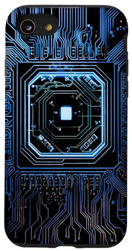 Carte mère circuit microchip fond noir informatique Coque pour iPhone SE (2020) / 7 / 8