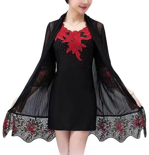 CuLtP Cardigan Elegante Donna Cardigan Lungo in Pizzo da Donna Bolero Alza Le Spalle Cardigan Trasparente Giacca Estiva Leggera Spolverino Cardigan Giacche da Sera Bolero Anni '50 Cover Up Coat Nero