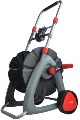 LEHMANN Carrello Avvolgitubo da Giardino per Tubi fino a 45 metri da 1/2, Altezza regolabile da 61 a 81 cm, con Raccordo Integrato e Manovella per l’avvolgimento