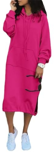 Agiyenna Robe à Capuche pour Femme Longue Surdimensionnée Uni Robes Décontractées Robe Sweat avec Poches à Capuche Robe Longue
