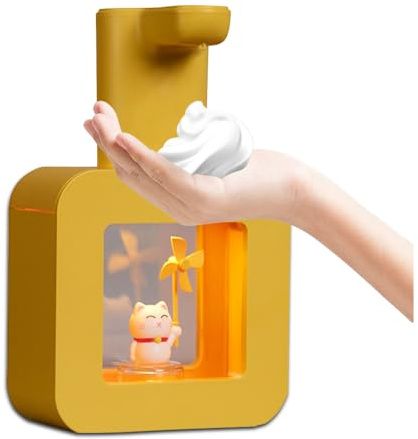 Ipalmay Kids Automatic Foam Dispenser - Lovely Soap Dispenser for School Bathroom Kitchen Office, Waterproof USB Rechargeable Hand-Free 13.5oz, Children Birthday Gift, Yellow Cat