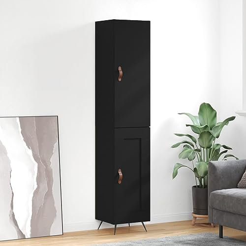 Generisch Sideboard 34,5x34x180cm Schwarz Holzwerkstoff, Metall Vorratsschrank Wäscheschrank Bücherregal Ablagekorb Gartenschrank Fernsehschrank Schmaler Küchenschrank