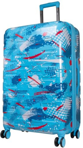Warenhandel König Hartschalen Koffer Trolley Cespara mit Dehnfalte mit modernem Motiv Print - Farbe Hellblau - Gr. XL