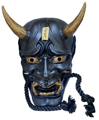 ToyGhillied Masque Samouraï Hannya Oni en résine - Masque complet de démons effrayants - Décoration d'Halloween - Masque d'horreur - Jeu de rôle pour adultes (noir)