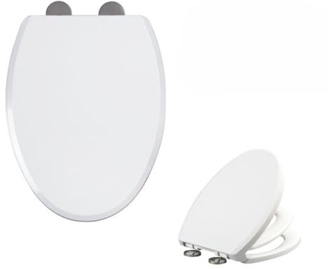 Siège de toilette familial 2 en 1 à fermeture douce avec siège enfant intégré, siège amovible pour apprentissage de la propreté, avec libération rapide, forme ovale D/V (en forme de V)