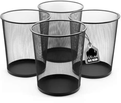 BigDean 4x Papierkorb Mülleimer Schwarz 20L Draht vielseitiger Mülleimer | Büro Abfalleimer Metall Gitterkorb Papierabfalleimer Trash Can