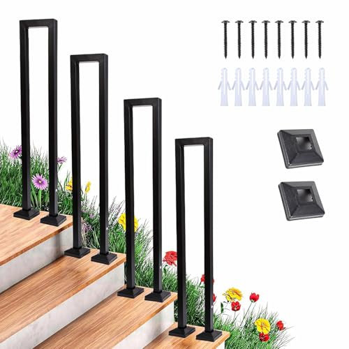 Treppengeländer Innen Schwarz, Treppengeländer U Form, U Förmiger Handlauf Geländer Treppe, RaußEn Metal Geländer, Nordic Modern Handlauf für Villen Balkone Flure Wohnungen (Schwarz, 95cm)