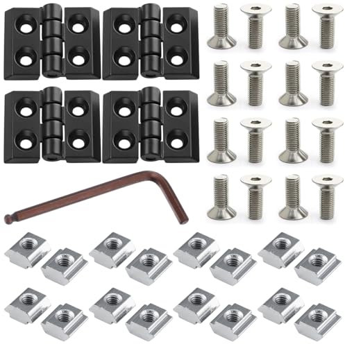 Bangbobi - Cerniera Pieghevole in 4 Parti per Profilo in Alluminio 2020, Cerniera Flessibile in Lega di Zinco, incl. Tassello Scorrevole e Viti