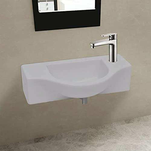 Xichuzi Keramik Waschbecken mit Hahnloch, Aufsatzwaschbecken, Bathroom Sink, Waschtisch, Aufsatzbecken, Ablaufgarnitur, weiß