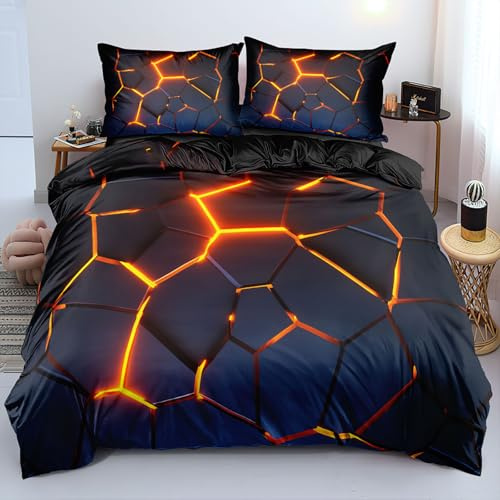 VOGIAY 3D Effekt Bettwäsche-Set 155x220cm, Gold Schwarz Geometrisch Betten Set für Kinder Jungen Mädchen Jugendliche, Bettbezug 155x220 cm, 2 Kopfkissenbezug 80x80 cm Mit Reißverschluss