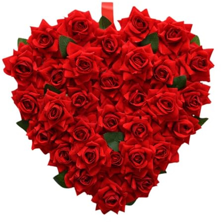 LOVIVER Red Rose Heart Wreath Valentine's Day Wreath Romantic 15 inch Door Wreath Valentines Day Decor for Window Wedding Anniversary