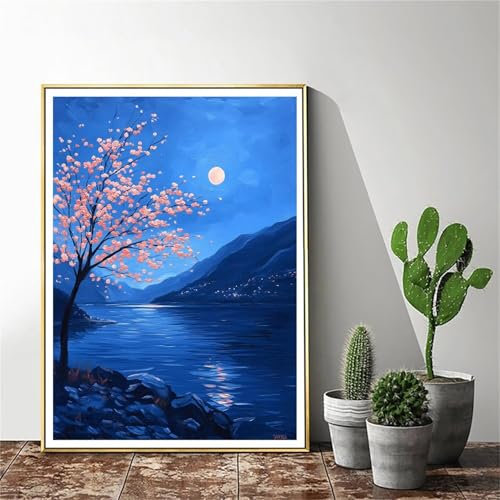Malen Nach Zahlen Baum Malen Nach Zahlen Erwachsene Mond Malen Nach Zahlen kinder Paint by Numbers Handgemalt ölgemälde Mit Pinseln und Acrylfarbe kreativ Set für Erwachsene (Rahmenlos) 30x40cm C-644