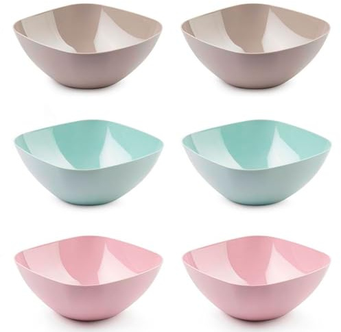 Acan Tradineur - Pack de 6 cuencos cuadrados de plástico, reutilizables, aptos para uso alimentario, microondas y congelador, fabricados en España - 28 x 11,5 cm - 4,8 litros - Color pastel aleatorio