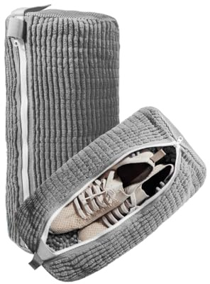 SPARKLE EXKLUSIV Schuhwaschbeutel Waschmaschine - Waschbeutel sanfte Reinigung - 1200 weiche Chenille-Borsten - Schuhbeutel ideal für Turnschuhe und Sneaker - Wäschesack Schuhe - Schuhschwamm (Grau)