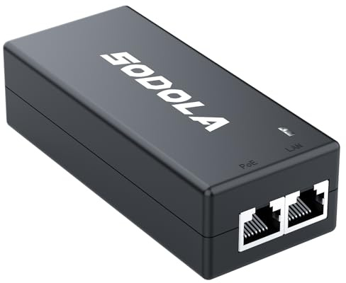 Sodola Injecteur PoE 2,5 Gigabit, adaptateur PoE 802.3af/at Power Over Ethernet, adaptateur PoE non PoE vers PoE 100/1000/2500 Mbps, Plug & Play, distance jusqu'à 100 mètres
