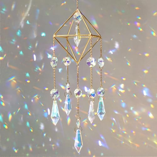 DEMIUKO Sonnenfänger Kristall Fenster Modern Deko Lichtfänger Lichtspiele | Kristall Windspiel, Eiszapfen Kristall zum Aufhängen, Prisma Suncatcher, Garten Fensterdeko, Geschenk für Frauen Freundin