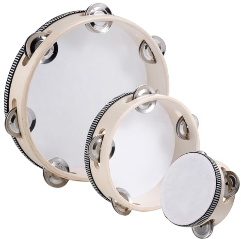 3 Pack Tambourine for Adults Hand Held Wood Single Row Tambourine Metal Jingles Musical Educational Instrument Rhythm Percussion for KTV, Party, Church (4 Inch+6 Inch+8 Inch)