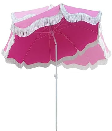 GSKFXJ Ombrellone Da Giardino Esterni Inclinabile, 2m Ombrellone Da Spiaggia Con Frange, Ombrellone Per Tavolino Portatile, Ombrellone Da Terrazza Rotondo