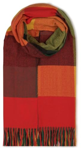 malito - Damen Modeschal - weicher XXL Viskosemix Schal - Winterschal Karo-Design modern & lang - Pashmina Stola Kaschmir S602 - (Grün-Rot kariert)