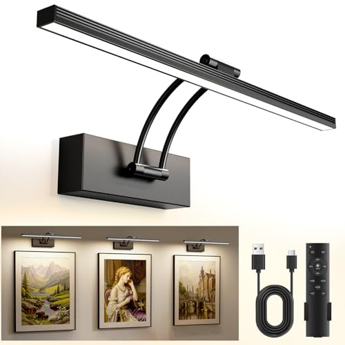 YITGOG Picture Light for Wall Rechargeable Wireless Picture Light with Remote Control,Magnetic Painting Light with Dimmable & 3 Color Change for Dartboard Frame Mirror (Black)