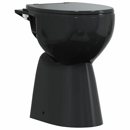 Inodoro sin bordes, 7 cm de altura extra, cerámica de cierre suave, color negro, diseño moderno para baño y aseo de invitados, duradero y fácil de limpiar