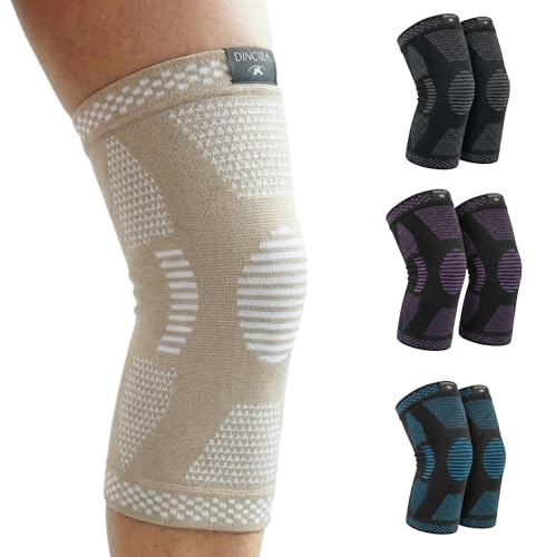 DINGIRA Ginocchiera uomo e donna – Ginocchiera ortopedica per sport e vita quotidiana, bendaggio per ginocchio stabilizzazione per menisco, artrosi e dolore al ginocchio, supporto per ginocchio (beige