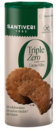 SANTIVERI - Galletas Nibs Cacao Triple Zero, Galletas Crujientes con Avena Integral y Cacao, Altas en Fibra, Sin Edulcorantes, Sin Azúcar Añadido Ni Gluten, Vegano - 210 g