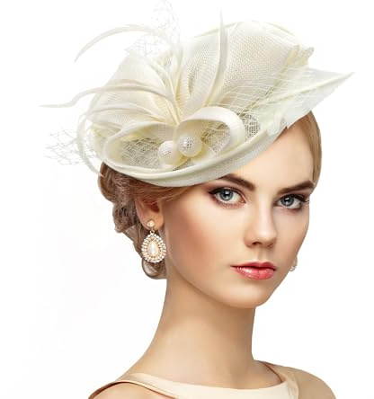 ETOFETE Fascinator Kopfbedeckung Damen Karneval Fasching Haarreif Vintage Elfenbeinweiß kleine Pillenbox Hüte für Frauen Mädchen Halloween Maskenball Kostümieren